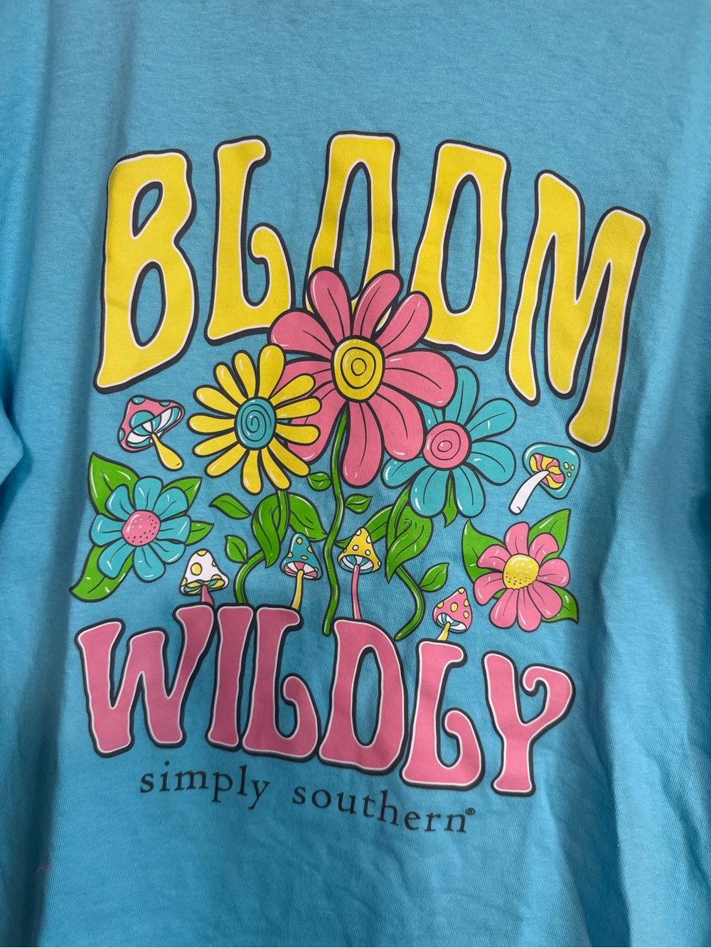 Simply Southern Teal Tee with Yellow, Pink & Green Floral Graphic